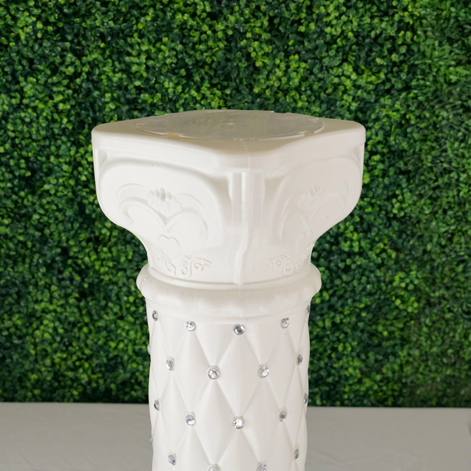 2 Pack | White Crystal Beaded Pedestal Stand | French Inspired Pillar With 10mm Crystal Studs - 25" Tall PVC 8 2 Pack | White Crystal Beaded Pedestal Stand | French Inspired Pillar With 10mm Crystal Studs - 25" Tall PVC - Image 8