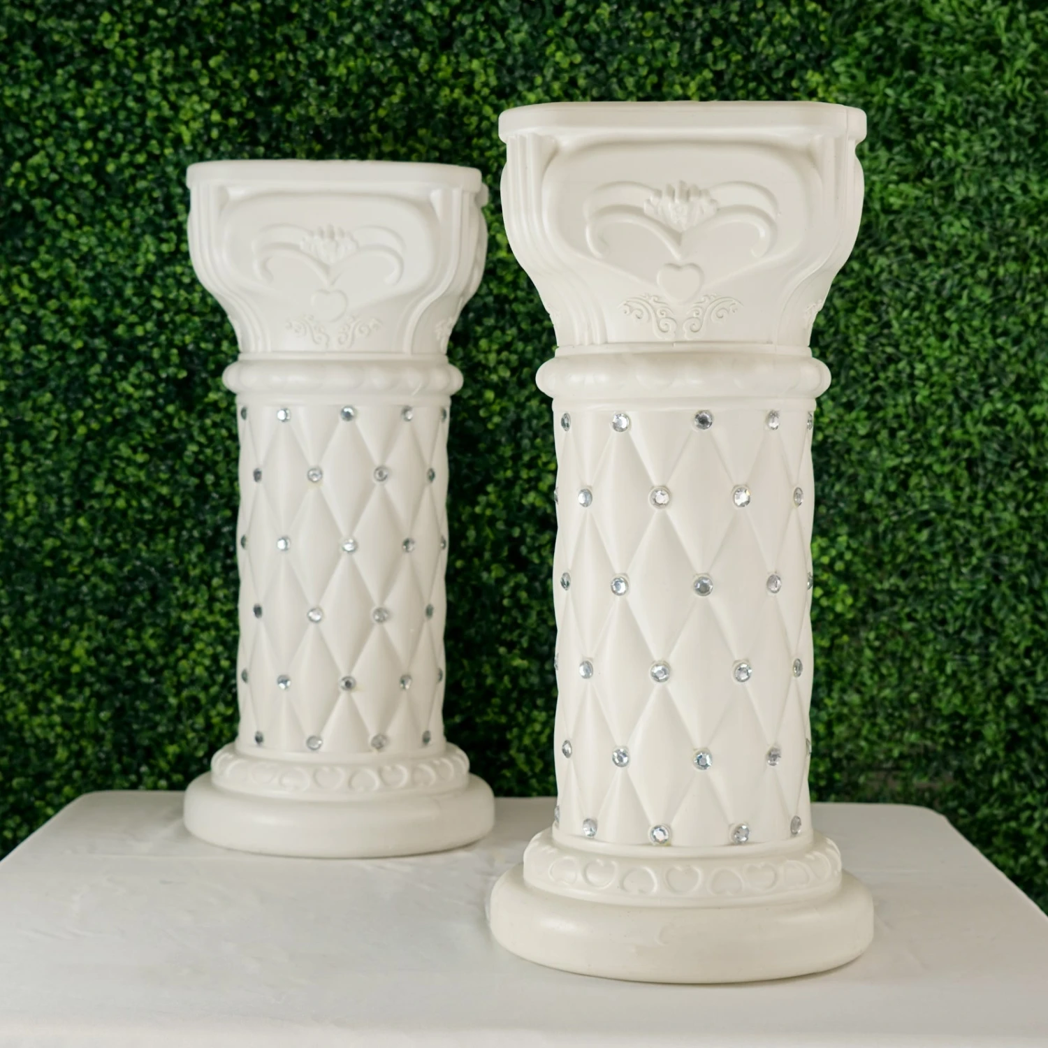 2 Pack | White Crystal Beaded Pedestal Stand | French Inspired Pillar With 10mm Crystal Studs - 25" Tall PVC 7 2 Pack | White Crystal Beaded Pedestal Stand | French Inspired Pillar With 10mm Crystal Studs - 25" Tall PVC - Image 7