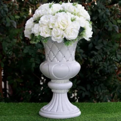 2 Pack | White Crystal Beaded Italian Inspired Pedestal Stand | Flower Plant Pillar With 10mm Crystal Studs - 18" Tall PVC -Home Decor Promotional Store PROP ROMA 12 D02.progressive 5abb79c3 2954 49d5 bc4e cdc1c945b627