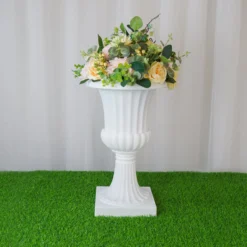 2 Pack | 20" White Urn Planter, Floral Pedestal Flower Pot Plant Stand - PVC -Home Decor Promotional Store PROP ROMA 30 01