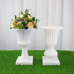 2 Pack | 20" White Urn Planter, Floral Pedestal Flower Pot Plant Stand - PVC -Home Decor Promotional Store PROP ROMA 30 D01