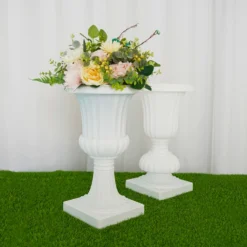 2 Pack | 20" White Urn Planter, Floral Pedestal Flower Pot Plant Stand - PVC -Home Decor Promotional Store PROP ROMA 30 D02 6cc76553 fa68 4f15 a38c be0647811ed2