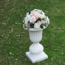2 Pack | 20" White Urn Planter, Floral Pedestal Flower Pot Plant Stand - PVC -Home Decor Promotional Store PROP ROMA 30 D11