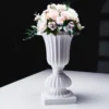 2 Pack | 20" White Urn Planter, Floral Pedestal Flower Pot Plant Stand - PVC