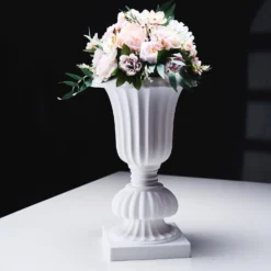 2 Pack | 20" White Urn Planter, Floral Pedestal Flower Pot Plant Stand - PVC