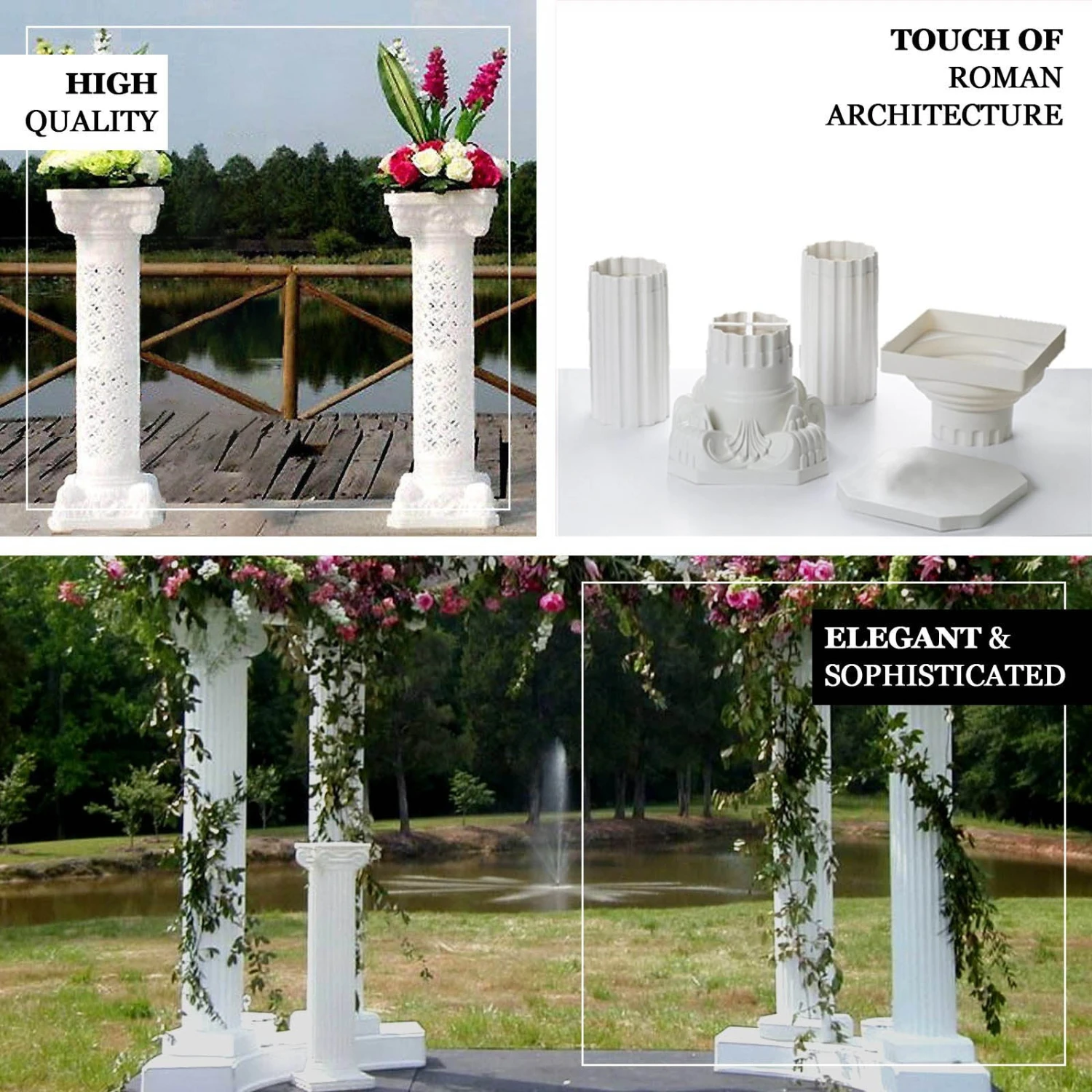 4 Pack | 34" White Height Adjustable Empirical Roman Inspired Pedestal Column Plant Stand - PVC 2 4 Pack | 34" White Height Adjustable Empirical Roman Inspired Pedestal Column Plant Stand - PVC - Image 2