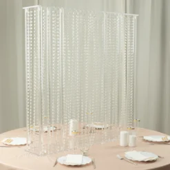 40"x40" Heavy Duty Acrylic Rectangular Centerpiece Stand With Pre-chained Hanging Crystal Beads, Clear Tabletop Or Floor Standing Flower Pedestal Stand With 10mm Thick Plexiglass Plate 19 40"x40" Heavy Duty Acrylic Rectangular Centerpiece Stand With Pre-chained Hanging Crystal Beads, Clear Tabletop Or Floor Standing Flower Pedestal Stand With 10mm Thick Plexiglass Plate -Home Decor Promotional Store PROP STND 4040B CLR D02