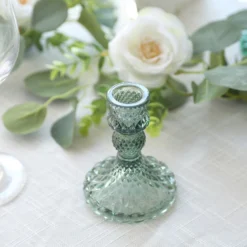 6 Pack Glass Diamond Pattern Taper Candlestick Holders, Reversible Crystal Pillar Votive Candle Stands 4" -Home Decor Promotional Store Pack Glass Diamond Pattern Taper Candlestick Holders 17