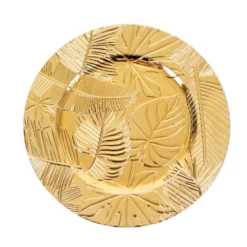 6 Pack Metallic Gold Acrylic Plastic Serving Plates With Embossed Tropical Leaves, 13" Round Decorative Dinner Charger Plates 11 6 Pack Metallic Gold Acrylic Plastic Serving Plates With Embossed Tropical Leaves, 13" Round Decorative Dinner Charger Plates -Home Decor Promotional Store Pack Gold Embossed Tropical Leaves Design Serving Plate 3