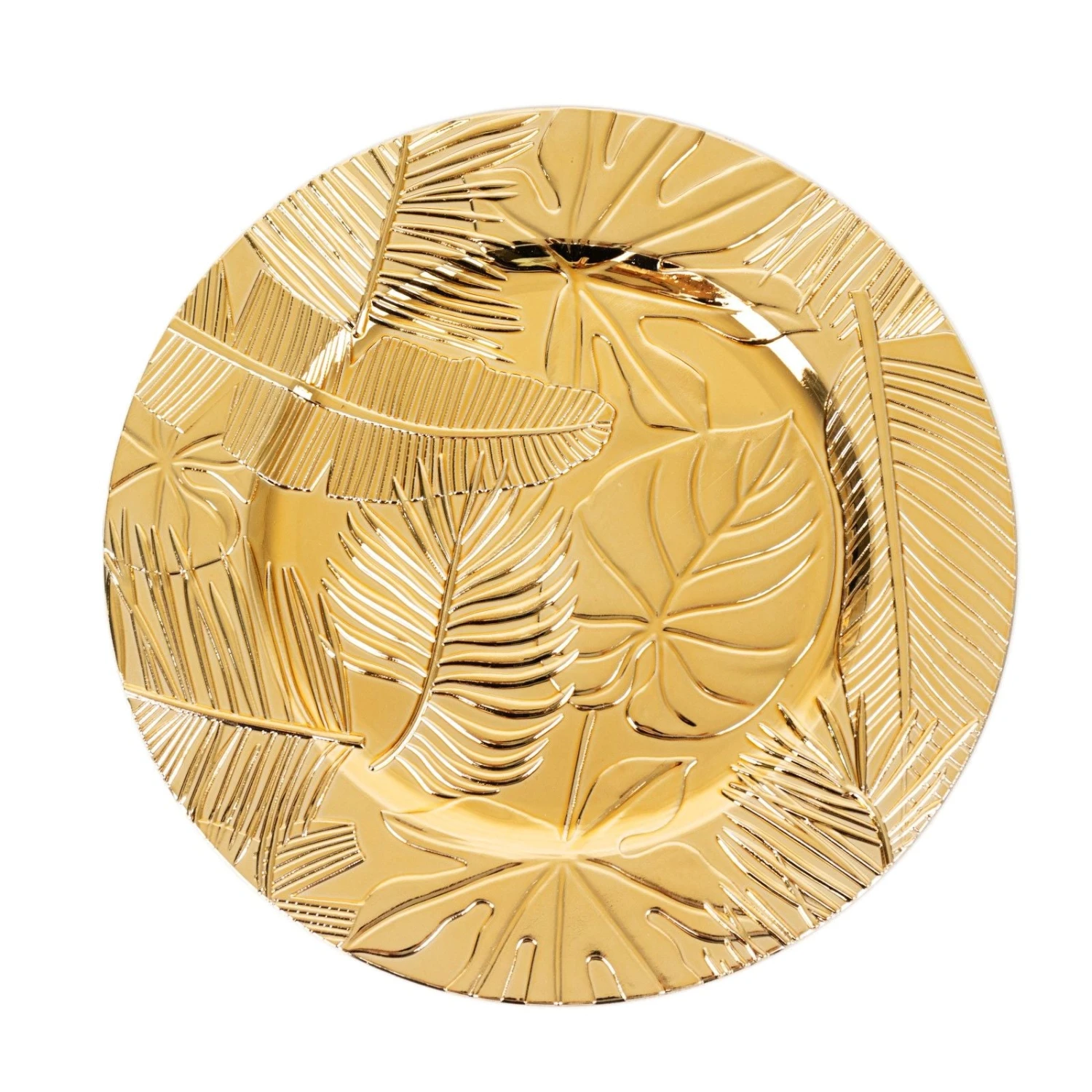 6 Pack Metallic Gold Acrylic Plastic Serving Plates With Embossed Tropical Leaves, 13" Round Decorative Dinner Charger Plates 3 6 Pack Metallic Gold Acrylic Plastic Serving Plates With Embossed Tropical Leaves, 13" Round Decorative Dinner Charger Plates - Image 3