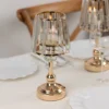 2 Pack Gold Metal Pillar Votive Candle Holders With Crystal Lamp Shade, Candlestick Stand For Table Centerpieces 11"