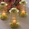 3 Pack Gold Mini LED Tealight Candle Lantern Lamps, Battery Operated Decorative Lanterns - 7"