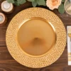 6 Pack Metallic Gold Plastic Charger Plates With Hammered Rim, 13" Round Decorative Serving Plates