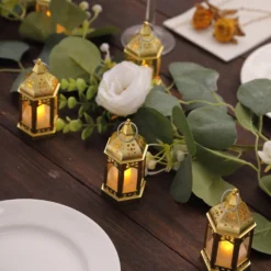 6 Pack Gold Vintage Mini Lantern With Flickering LED Tealight Candles, Moroccan Style Battery Operated Warm White Candle Lantern Lamp Centerpieces - 3.5" -Home Decor Promotional Store Pack Gold Vintage Mini Lantern with Flickering LED Tealight Candles 4