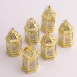6 Pack Gold Vintage Mini Lantern With Flickering LED Tealight Candles, Moroccan Style Battery Operated Warm White Candle Lantern Lamp Centerpieces - 3.5" -Home Decor Promotional Store Pack Gold Vintage Mini Lantern with Flickering LED Tealight Candles 7