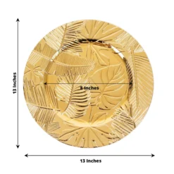 6 Pack Metallic Gold Acrylic Plastic Serving Plates With Embossed Tropical Leaves, 13" Round Decorative Dinner Charger Plates 17 6 Pack Metallic Gold Acrylic Plastic Serving Plates With Embossed Tropical Leaves, 13" Round Decorative Dinner Charger Plates -Home Decor Promotional Store Pack Metallic Gold Acrylic Plastic Serving Plates With Embossed Tropical Leaves 9