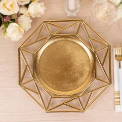 6 Pack Metallic Gold Octagon Acrylic Plastic Serving Plates, 13" Decorative Charger Plates With Hollow Geometric Rim 21 6 Pack Metallic Gold Octagon Acrylic Plastic Serving Plates, 13" Decorative Charger Plates With Hollow Geometric Rim -Home Decor Promotional Store Pack Metallic Gold Octagon Acrylic Plastic Charger Plates 10