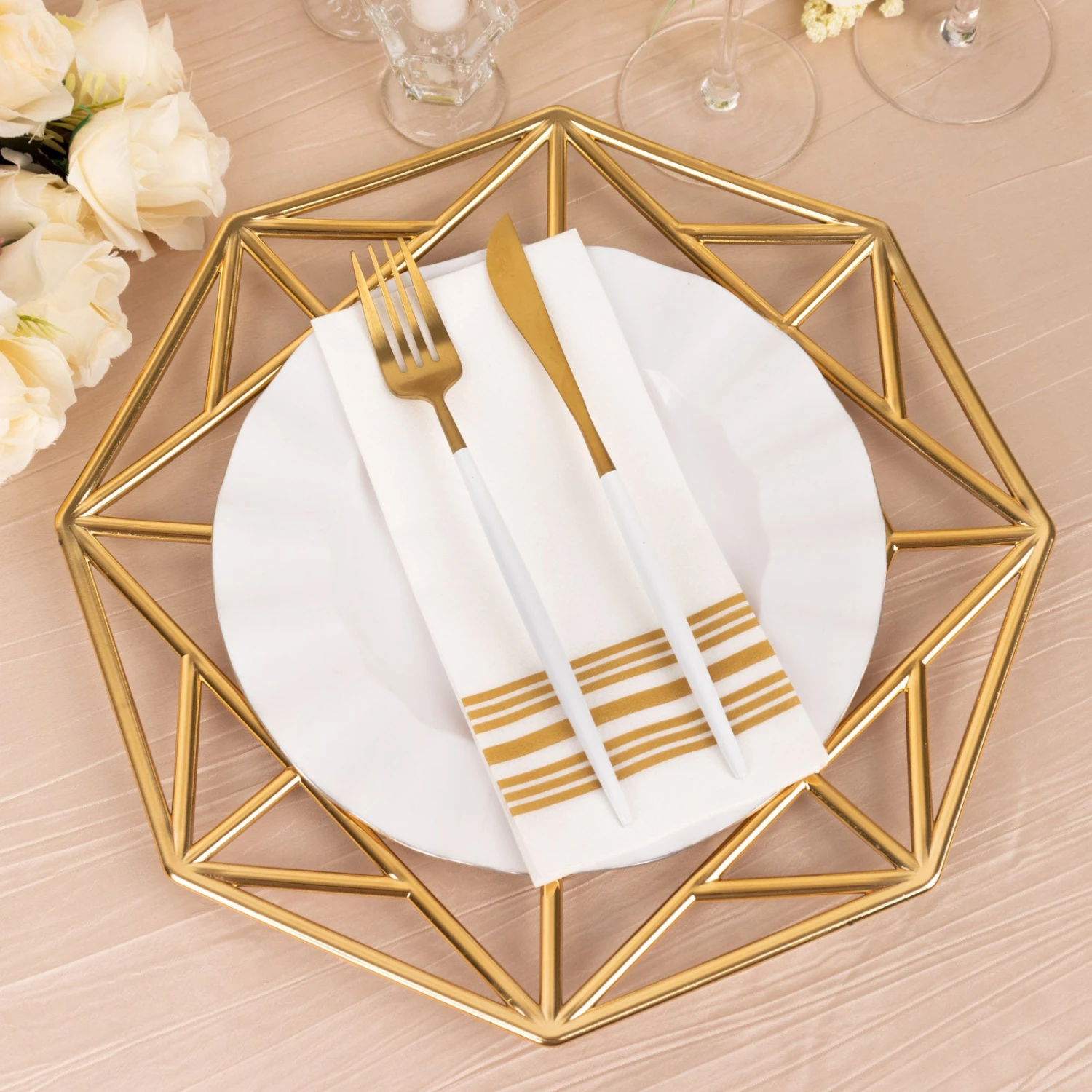 6 Pack Metallic Gold Octagon Acrylic Plastic Serving Plates, 13" Decorative Charger Plates With Hollow Geometric Rim 7 6 Pack Metallic Gold Octagon Acrylic Plastic Serving Plates, 13" Decorative Charger Plates With Hollow Geometric Rim - Image 7