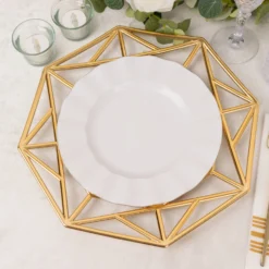 6 Pack Metallic Gold Octagon Acrylic Plastic Serving Plates, 13" Decorative Charger Plates With Hollow Geometric Rim 19 6 Pack Metallic Gold Octagon Acrylic Plastic Serving Plates, 13" Decorative Charger Plates With Hollow Geometric Rim -Home Decor Promotional Store Pack Metallic Gold Octagon Acrylic Plastic Charger Plates 8