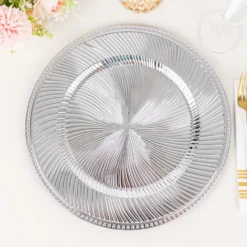 6 Pack Metallic Swirl Pattern Acrylic Charger Plates With Beaded Rim, 13" Round Plastic Decorative Serving Plates 15 6 Pack Metallic Swirl Pattern Acrylic Charger Plates With Beaded Rim, 13" Round Plastic Decorative Serving Plates -Home Decor Promotional Store Pack Metallic Silver Swirl Acrylic Plastic Dinner Charger Plates 2