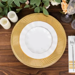 6 Pack Metallic Swirl Pattern Acrylic Charger Plates With Beaded Rim, 13" Round Plastic Decorative Serving Plates 22 6 Pack Metallic Swirl Pattern Acrylic Charger Plates With Beaded Rim, 13" Round Plastic Decorative Serving Plates -Home Decor Promotional Store Pack Metallic Swirl Acrylic Plastic Dinner Charger Plates 14