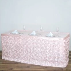 17ft Satin Rosette Fitted Table Cover, 3D Rose Table Skirt