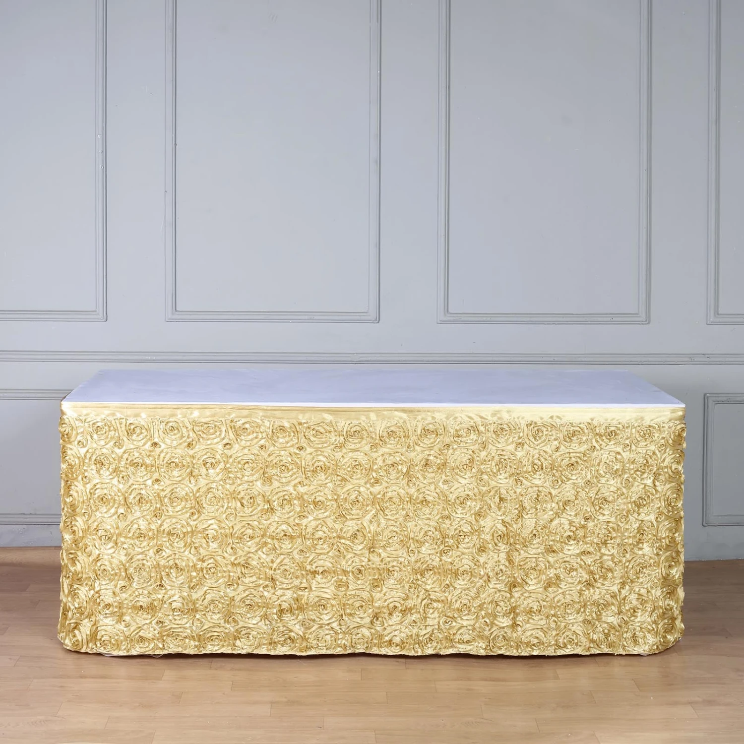 14FT Rosette 3D Satin Table Skirt 1 14FT Rosette 3D Satin Table Skirt