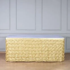 17ft Satin Rosette Fitted Table Cover, 3D Rose Table Skirt -Home Decor Promotional Store SKT 01 CHMP 17 D01