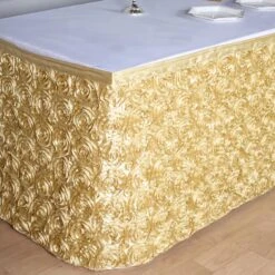 17ft Satin Rosette Fitted Table Cover, 3D Rose Table Skirt -Home Decor Promotional Store SKT 01 CHMP 17 D03