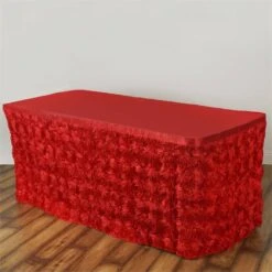 17ft Satin Rosette Fitted Table Cover, 3D Rose Table Skirt -Home Decor Promotional Store SKT 01 RED 17