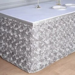 17ft Satin Rosette Fitted Table Cover, 3D Rose Table Skirt -Home Decor Promotional Store SKT 01 SILV 17 D02.progressive 76b9f724 a794 457a 8a69 7ce26e553479