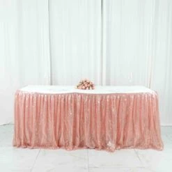 17ft Sparkly Sequin Pleated Satin Table Skirt With Top Velcro Strip -Home Decor Promotional Store SKT 02P 054 17 D03 scaled