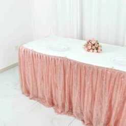 17ft Sparkly Sequin Pleated Satin Table Skirt With Top Velcro Strip -Home Decor Promotional Store SKT 02P 054 17 D05 scaled
