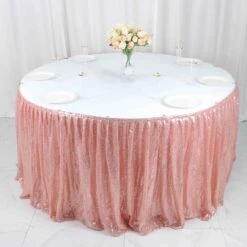17ft Sparkly Sequin Pleated Satin Table Skirt With Top Velcro Strip -Home Decor Promotional Store SKT 02P 054 17 D07 scaled