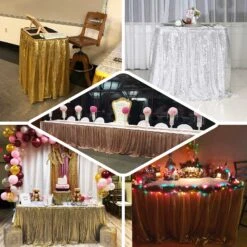 17ft Sparkly Sequin Pleated Satin Table Skirt With Top Velcro Strip -Home Decor Promotional Store SKT 02P EBC2