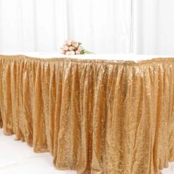 17ft Sparkly Sequin Pleated Satin Table Skirt With Top Velcro Strip -Home Decor Promotional Store SKT 02P GOLD 17 D07
