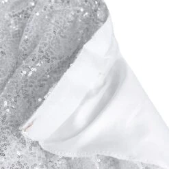 17ft Sparkly Sequin Pleated Satin Table Skirt With Top Velcro Strip -Home Decor Promotional Store SKT 02P SILV 17 D12 scaled