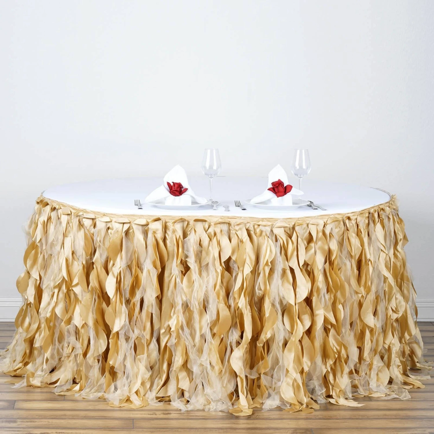 17FT Curly Willow Taffeta Table Skirt 15 17FT Curly Willow Taffeta Table Skirt - Image 15