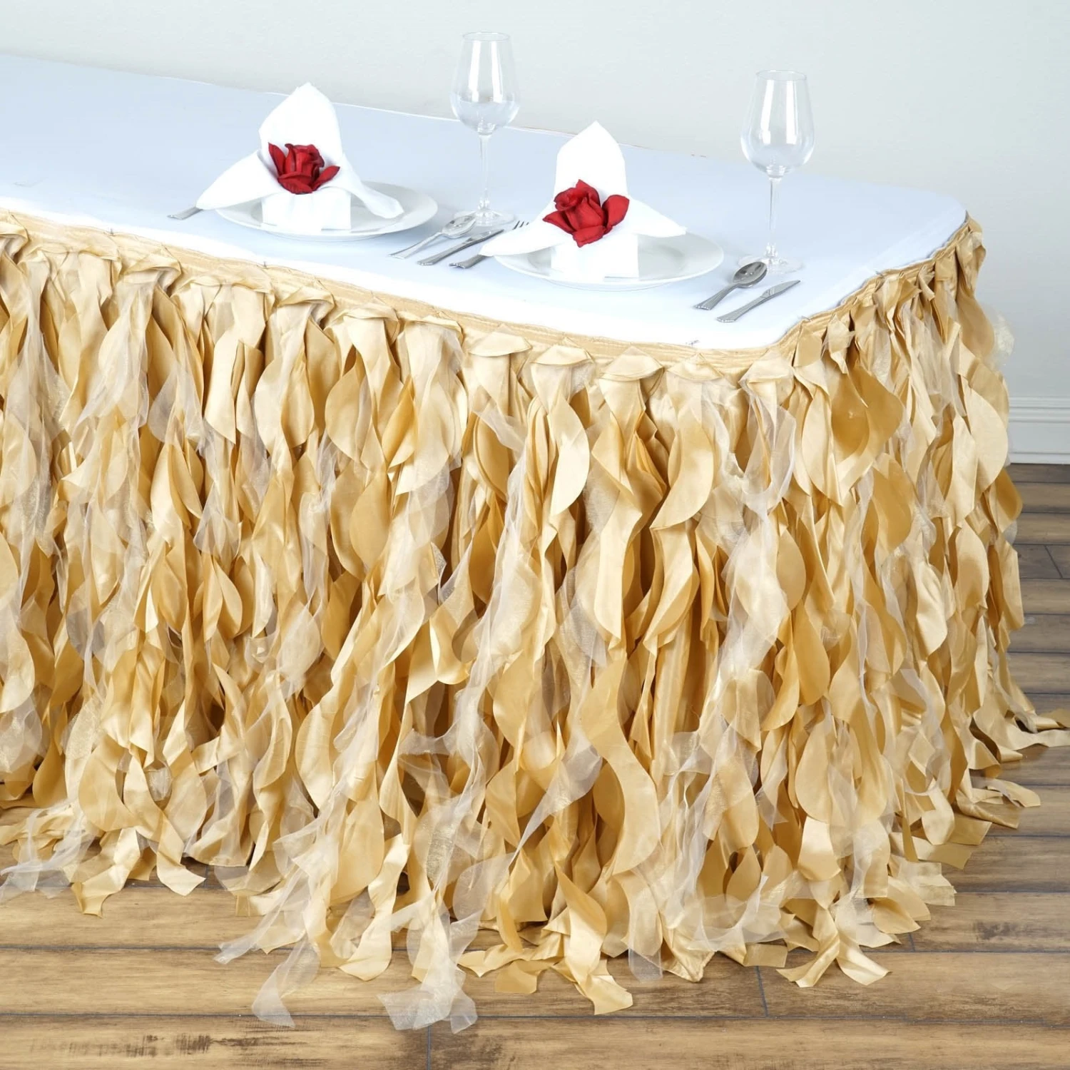 17FT Curly Willow Taffeta Table Skirt 16 17FT Curly Willow Taffeta Table Skirt - Image 16