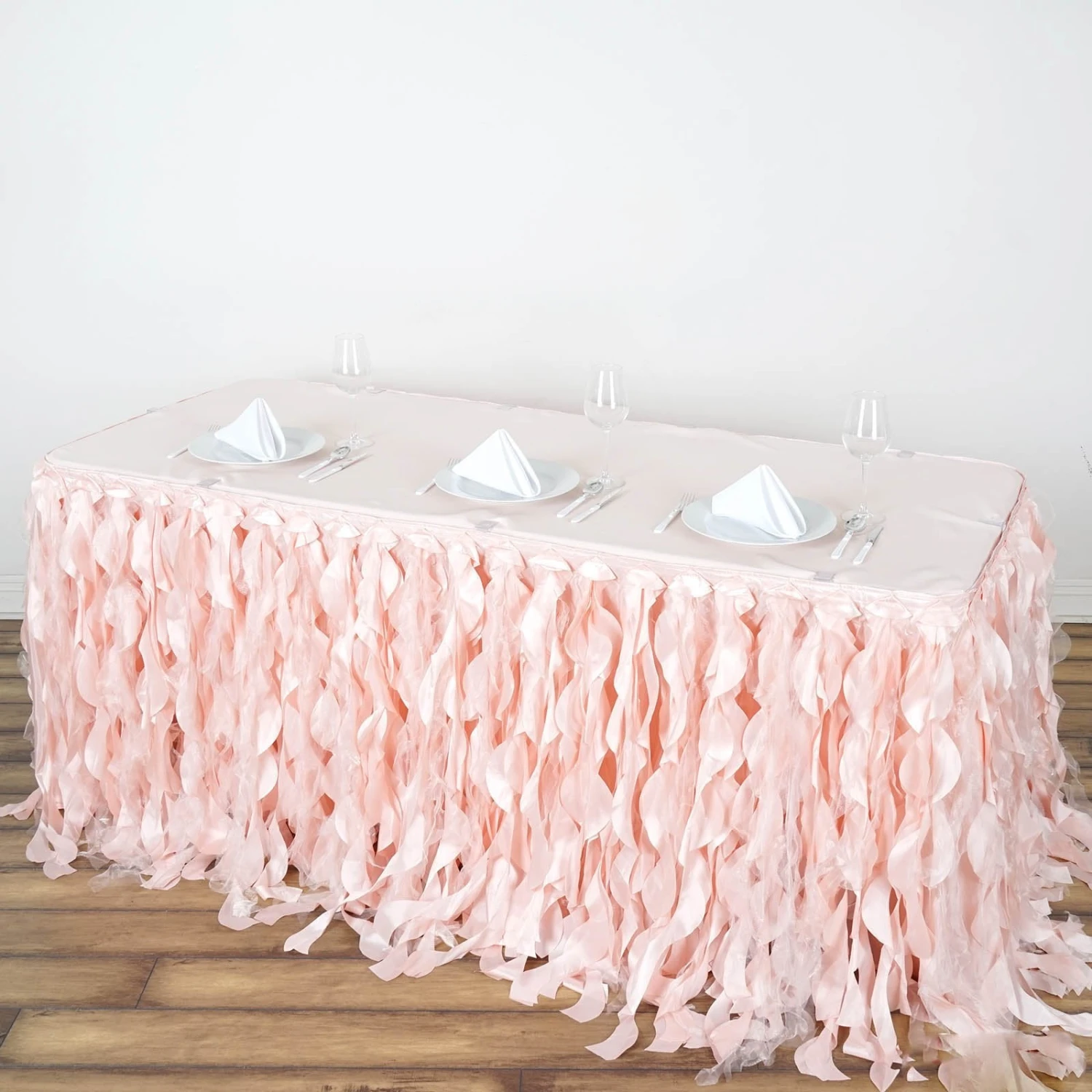 17FT Curly Willow Taffeta Table Skirt 9 17FT Curly Willow Taffeta Table Skirt - Image 9