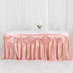14FT Pleated Satin Double Drape Table Skirt -Home Decor Promotional Store SKT 06 080 14 D02