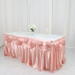 14FT Pleated Satin Double Drape Table Skirt -Home Decor Promotional Store SKT 06 080 14 02