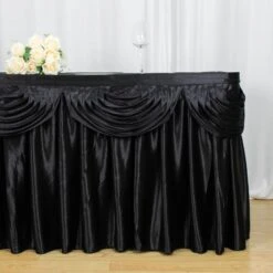 17FT Pleated Satin Double Drape Table Skirt -Home Decor Promotional Store SKT 06 BLK 17 D01