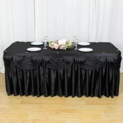 17FT Pleated Satin Double Drape Table Skirt -Home Decor Promotional Store SKT 06 BLK 17 01 18d5b71d 0ae6 4cf3 8b39 af0d524d9fcc