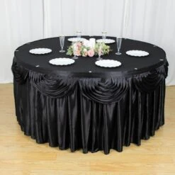 17FT Pleated Satin Double Drape Table Skirt -Home Decor Promotional Store SKT 06 BLK 17 02 e9f0aaec a8df 4247 bc83 9c82e188986f
