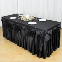21FT Pleated Satin Double Drape Table Skirt -Home Decor Promotional Store SKT 06 BLK 21 02