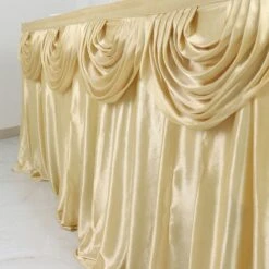 14FT Pleated Satin Double Drape Table Skirt -Home Decor Promotional Store SKT 06 CHMP 14 D02