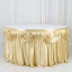 14FT Pleated Satin Double Drape Table Skirt -Home Decor Promotional Store SKT 06 CHMP 14 D05