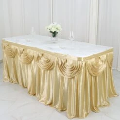 14FT Pleated Satin Double Drape Table Skirt -Home Decor Promotional Store SKT 06 CHMP 14 02