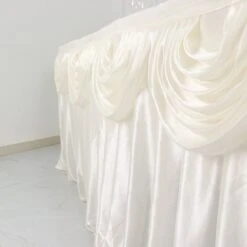 14FT Pleated Satin Double Drape Table Skirt -Home Decor Promotional Store SKT 06 IVR 14 D03